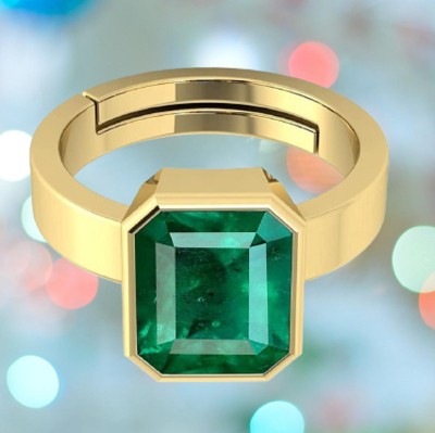 SIDHGEMS 7.25 Ratti 6.55 Crt Natural Emerald Panna Original Gemstone Certified Ring Brass Emerald Gold Plated Ring