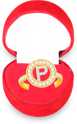 MEENAZ Love Heart Alphabet P Letter Rings girls women lovers couple Stylish simple AD Alloy, Metal, Copper, Crystal, Stone Crystal, Zircon, Cubic Zirconia, Diamond Gold Plated Ring Set