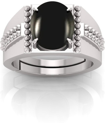 Pranjal Gems 12.25 Ratti Kala Hakik Gemstone Adjustable Ring With Lab CertificateAG Crystal Agate Sterling Silver Plated Ring