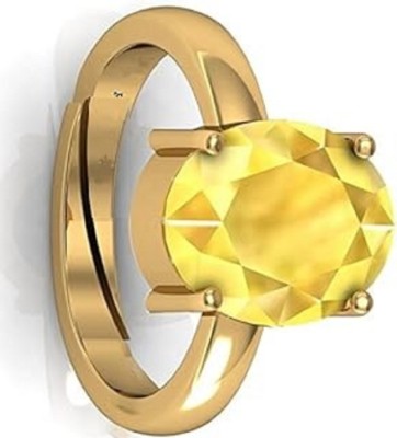 Sidharth Gems 9.25 Ratti 8.55 Crt Yellow Sapphire Ring Pukhraj Stone Ring Brass Sapphire Gold Plated Ring