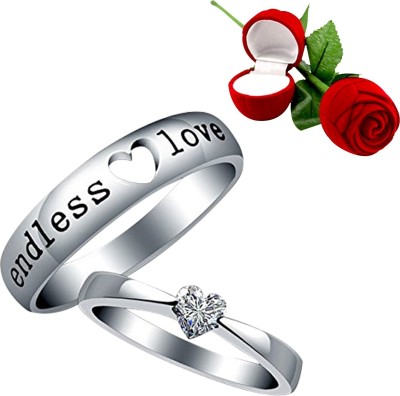 SILVER SHINE Couple Rings for lovers Silver Plated Adjustable Couple Ring with 1 Piece Red Rose Gift Box for Men and Women Alloy Ring Set