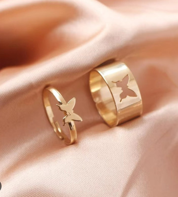 JRISSY Joint Ring combo for girlfriend boyfriend couples Brass Stainless Steel Cubic Zirconia Gold Plated Ring Set