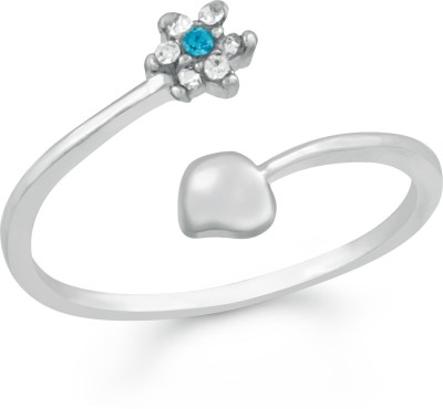 mahi Floral Adjustable Finger Ring Alloy Crystal Rhodium Plated Ring