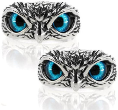 AVR JEWELS Combo of 2 Silver plated Stylish Blue Eye Owl Ring Alloy Silver Plated Ring