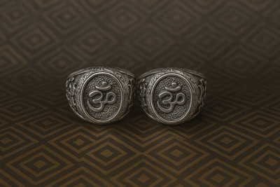 Meedoz OM SILVER - stainless Steel Ring for Men & Boys set of 2 Stainless Steel Agate Silver Plated Ring