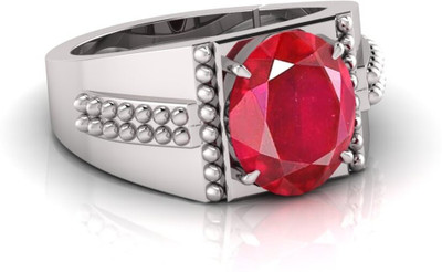 TODANI JEMS 7.25 Ratti Manikya Gemstone Adjustable Ring With Lab CertificateA Silver Ruby Ring