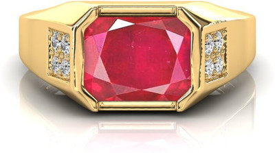 CHIRAG GEMS 9.25 Carat Ruby/Manik Ring Certified Panchdhatu Birthstone/Astrology/Rashi Ratan for Men & Women Copper Ruby Gold Plated Ring