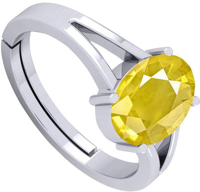 THE UNIQUE KART 9.25 Ratti Pukhraj Yellow Sapphire Gem Stone Ring With Lab Certificate Stone Ruby Brass Plated Ring