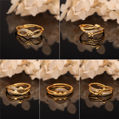 Sangria Gold-Plated Combo Set of Stylish Adjustable Rings Brass Diamond Gold Plated Ring Set