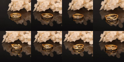 Flaring Diamond ring fingur ring pack of 8 Alloy Crystal Gold Plated Ring Set