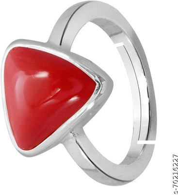 VishvMa 7.25 Ratti Natural Coral Moonga Gemstone A1 Quality With Lab Certified Brass Opal Brass Plated Ring