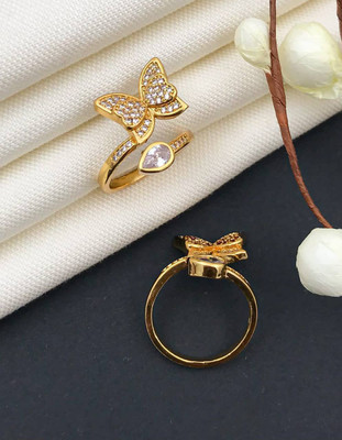 Mahi creations Brass Diamond Gold Plated Ring