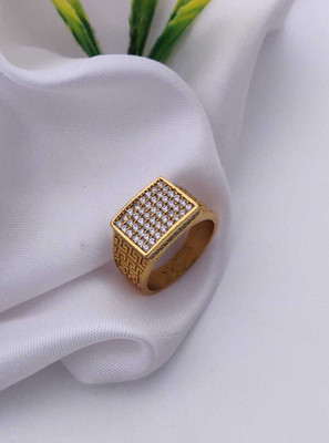 MAME CREATION Gold Plated Diamond Wedding,Partywear ring-169 Brass Diamond Gold Plated Ring