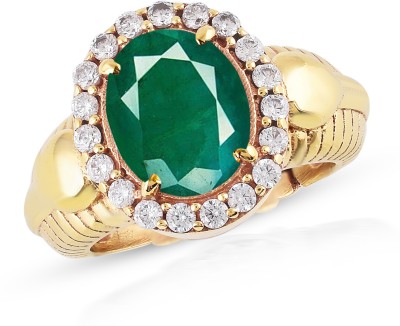 barmunda gems 7.25 Ratti Created Panna Ring Panchdhatu Certified Adjustable Brass Emerald Ring