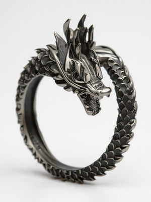 RAPPERSSHOP Dragon Head Finger Ring, Cool Fashion Trendy Retro Adjustable Ring Stainless Steel Silver Plated Ring
