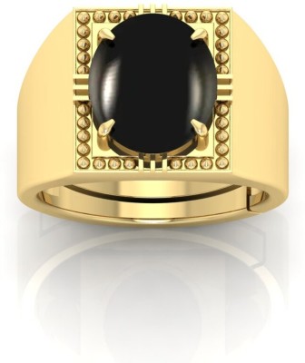 MBVGEMS Natural Black Sulemani Hakik Gemstone Ring 12.25 CT Adjustable Ring For Unisex Brass Onyx Gold Plated Ring