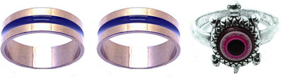 Dynamic Retail Global Set of 3 Rings for Men & Women, Silver-Red Alloy Ring