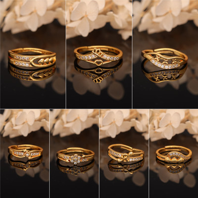 Weroxa Combo of 7 AD Brass Diamond Gold Plated Ring