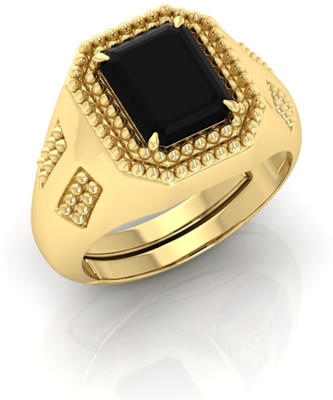 The Crystl Cache Store 9.25 Ratti Black Hakik(Agate) Gemstone Ring For Men And Women Aa+ Quality Brass Agate Gold Plated Ring
