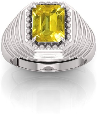 BHAIRAW GEMS 3.25 to 21.25 Ratti Yellow Sapphire Pukhraj Adjustable Women & Men Brass Sapphire Silver Plated Ring