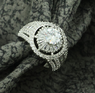 Bhagya Lakshmi Alloy Cubic Zirconia Silver Plated Ring