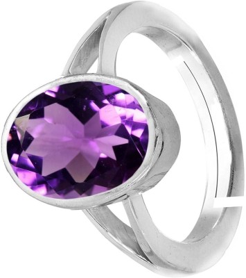 CHIRAG GEMS 11.25 Carat Natural Amethyst Gemstone Adjustable Ring Stone Origional and Certified Katela Precious Stone Free Size Anguthi Unheated and Untreated Gems for Astrological Purpose Metal Amethyst Silver Plated Ring