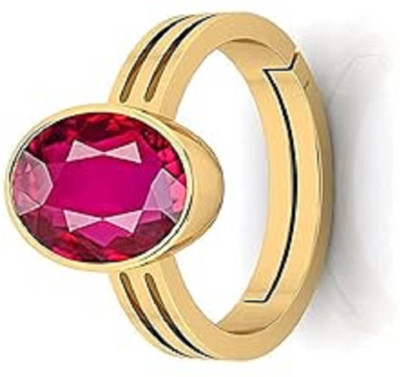 KUSHMIWAL GEMS 9.25 Ratti Natural Ruby Stone Manik Ring Adjustable Panchdhatu Ring Brass Ruby Gold Plated Ring