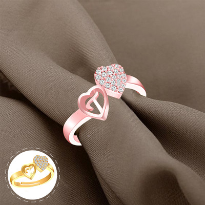MEENAZ Heart Valentine Ring Love T letter name Propose Engagement Wedding Anniversary Alloy, Copper, Brass, Crystal, Metal, Stone Cubic Zirconia, Diamond, Crystal, Zircon Platinum, Brass, Gold Plated Ring