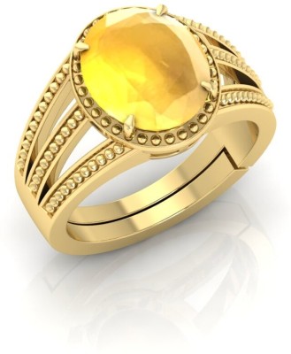 RRVGEM Yellow Sapphire ring 11.00 Carat 12.25 Ratti RING SIZE 16-22 for men And Women Brass Sapphire Gold Plated Ring