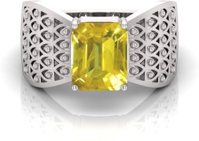 RRVGEM Yellow Sapphire ring 5.00 Carat 5.25 Ratti RING SIZE 16-22 for men And Women Brass Sapphire Silver Plated Ring