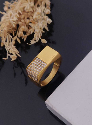 mahi creation Gold Plated Diamond Wedding,Partywear ring-120 Brass, Copper Diamond Gold Plated Ring