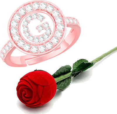 MEENAZ Rose Gold Rings for girls women girlfriend couple valentine alphabet G letter Brass, Copper, Crystal, Stone, Alloy, Metal Cubic Zirconia, Diamond, Zircon, Crystal Platinum, Gold Plated Ring Set