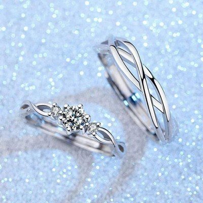 Teeragaj Adjustable Couple Rings Combo Lovers American diamond Valentine Brass, Stainless Steel, Copper, Brass, Steel Cubic Zirconia Rhodium, Silver, Titanium Plated Ring Set