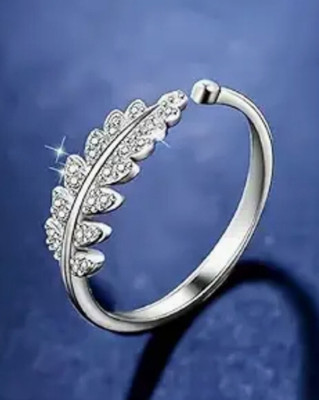 house of common Vedansh Enterprises Stylish Silver Plated Cubic Zirconia Studded Leaf Rings Alloy Cubic Zirconia Sterling Silver Plated Ring