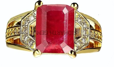 KUSHMIWAL GEMS 7.25 Ratti 6.00 Carat Quality Natural Burma Ruby Manik Brass Ruby Gold Plated Ring