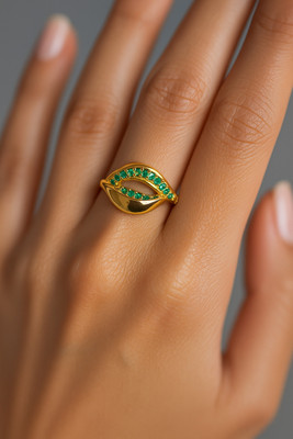 RAYEOS Stainless Steel Emerald Gold Plated Ring