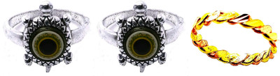 Dynamic Retail Global Set of 3 Rings for Men & Women, Black-Gold Alloy Ring
