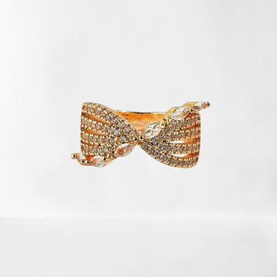 Monatii Rose Gold Plated Knot Design Elegant with CZ American Diamond Ring Brass, Copper Cubic Zirconia Gold Plated Ring