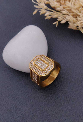 Mahi creations Gold Plated Diamond Wedding,Partywear ring-159 Brass Diamond Gold Plated Ring