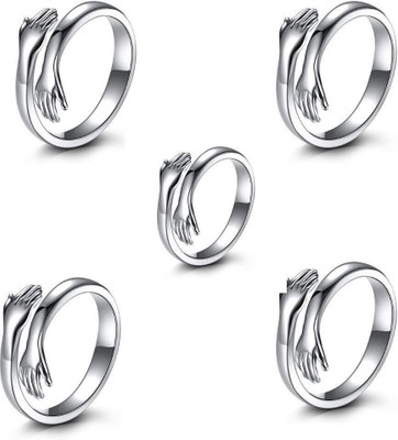White Chimes Crystal Silver Alloy HUG Ring & Black Arrow Bracleat for men women boys girls Alloy, Stainless Steel Cubic Zirconia Sterling Silver, Titanium Plated Ring Set
