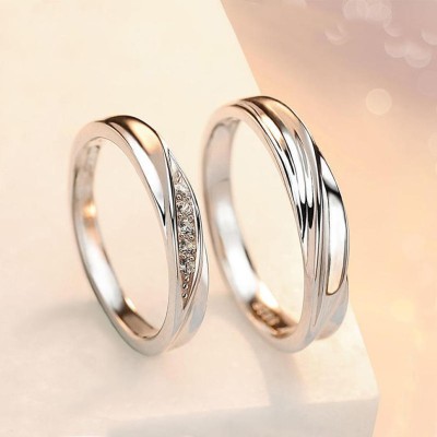 Syfer Adjustable Couple Ring for lovers in silver stylish king Queen design Alloy Cubic Zirconia Platinum Plated Ring Set