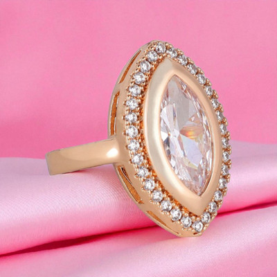 Nilu's Collection Rose Gold Plated with American Diamond Wedding/Anniversary Ring for Women Copper Ring