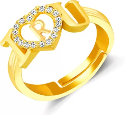 Jewel WORLD R name letter stylish Gold-plated ring for women & girls Alloy, Brass Cubic Zirconia Gold Plated Ring