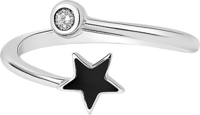 FOGGMART Black Star With American Diamond Adjustable Hand Finger Ring For Women & Girl Stainless Steel Cubic Zirconia Silver Plated Ring