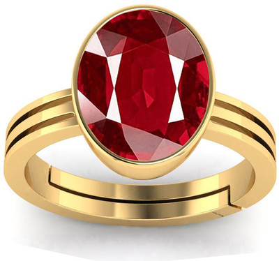 VishvMa 9.25 Ratti Created Ruby Manik Adjustable Ring for Men & Women by Lab Certified Brass Ruby Ring