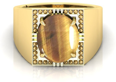 TODANI JEMS 9.25 Ratti Tiger Gemstone Adjustable Ring With Lab CertificateFA Stone Brass Plated Ring