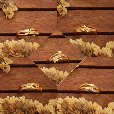 Gigev Combo Of 5 AD Brass Cubic Zirconia Gold Plated Ring Set