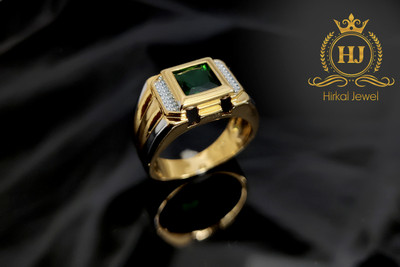 HIRKAL High Gold plating Mens Blue (Glass Ston) finger ring Alloy, Brass Cubic Zirconia Gold Plated Ring