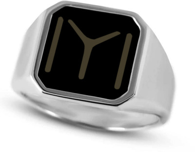 Stylewell Geometric Polygon Gem Stone Black Square Enamel Thumb Finger/Knuckle Signet Ring Stainless Steel Silver Plated Ring