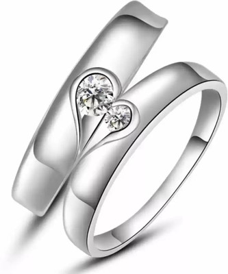 Lila Adjustable Crystal Combine make 1 Hearts Couple Finger Rings Stainless Steel Cubic Zirconia Ring